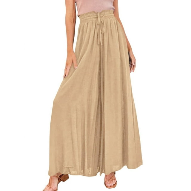 Pantalones Casuales para Mujer, con Cintura Elástica y Pierna , con Bolsillos. Caqui XXL