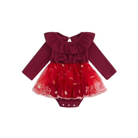 

RSRZRCJ Baby Girls Rompers Christmas Clothes Embroidery Ruffles Bodysuits