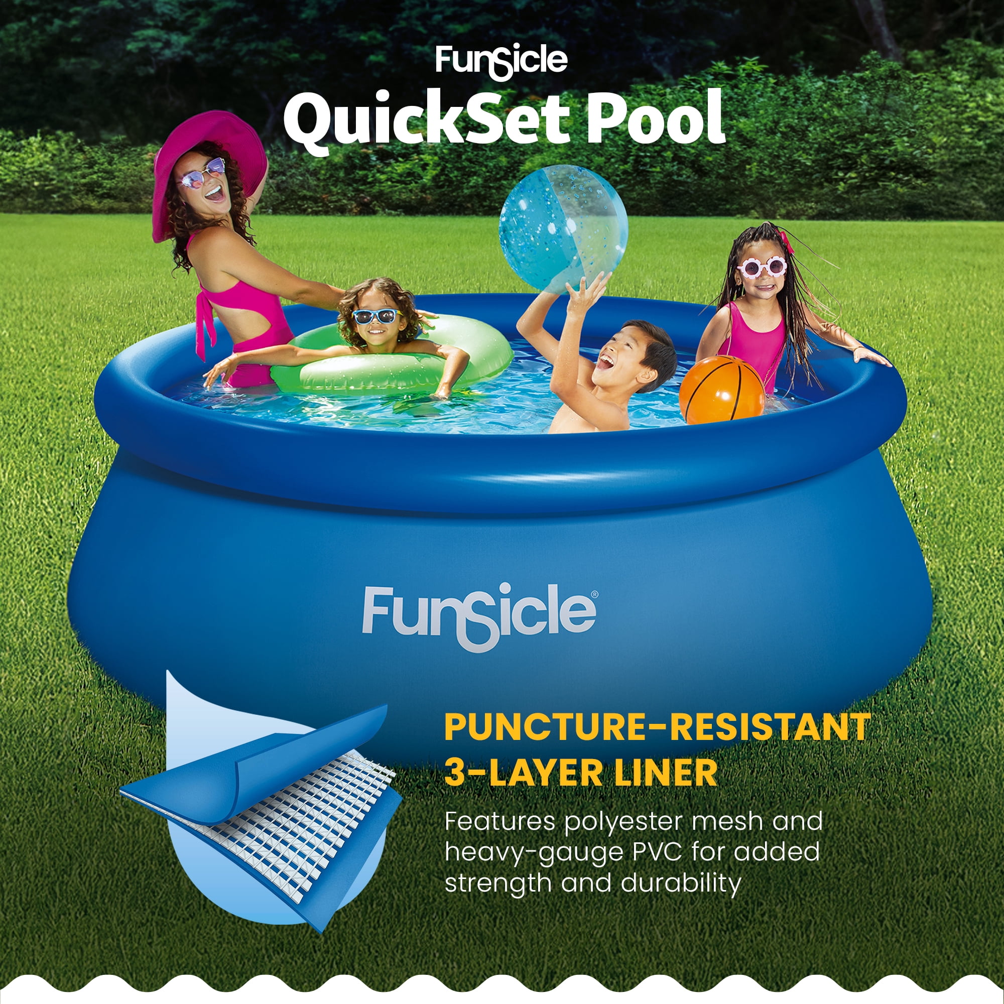 Funsicle 8 ft QuickSet Above Ground Swimming Pool, Round, Age 6 & up