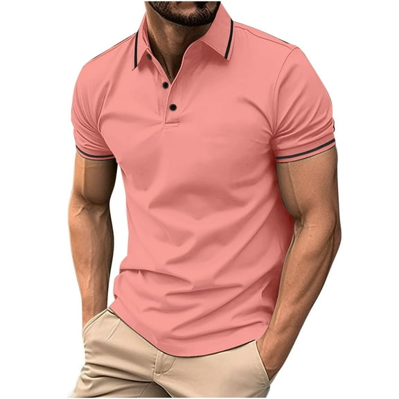 Men’s Golf Shirt Cooling Quick Dry Performance Short Sleeve Stretch Dress Polo Shirts Men Size 3XL Watermelon Red