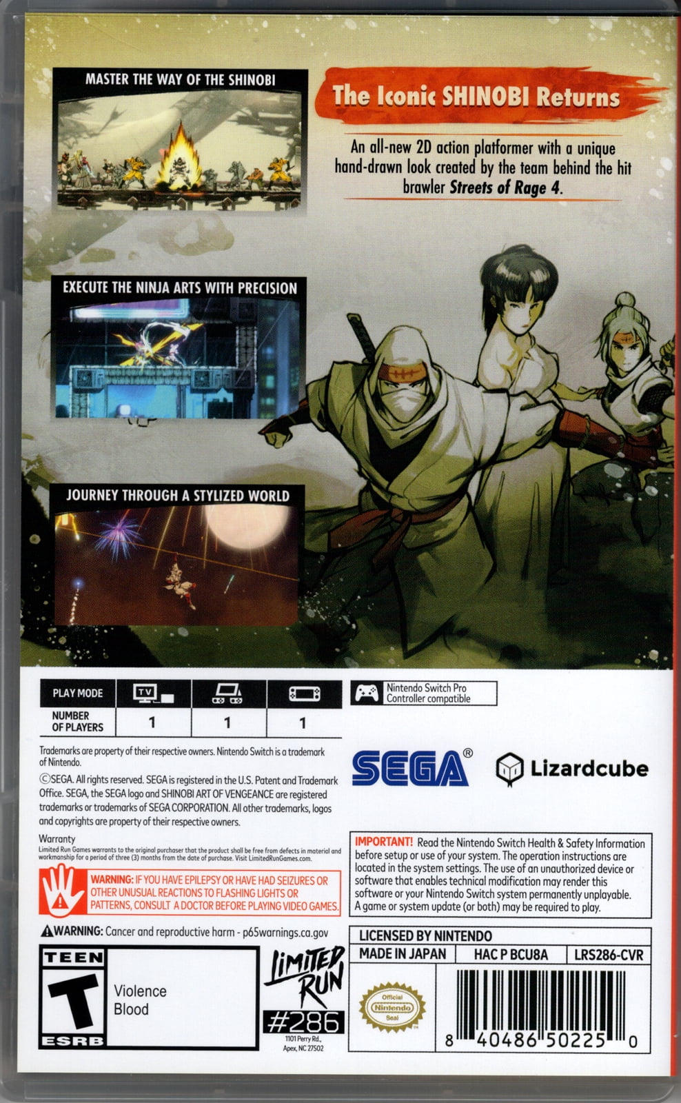SHINOBI: Art of Vengeance Standard Edition [Limited Run Games #286] - Nintendo Switch