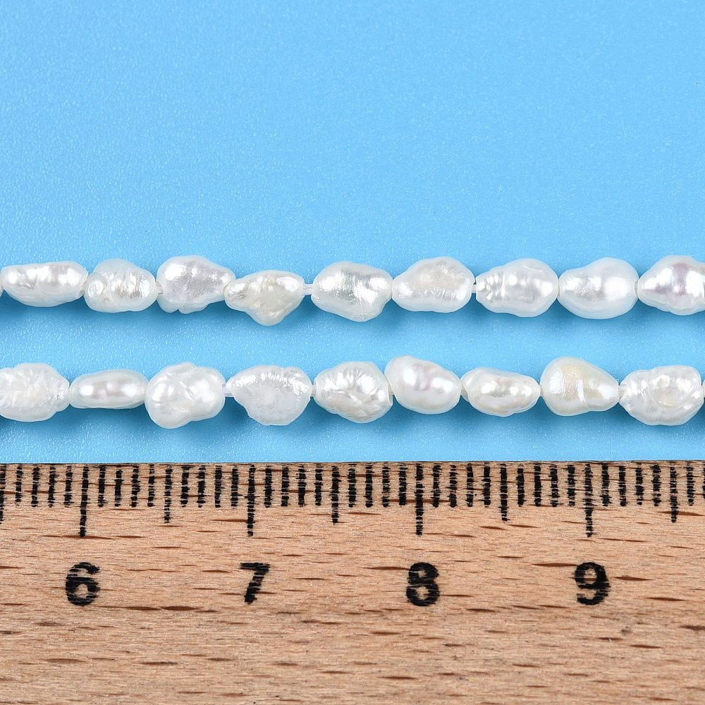 Natural Cultured Freshwater Pearl Beads Strands Baroque Pearls Keshi Pearl Beads Two Sides Polished Creamy White13.78~14.37 inch(35~36.5cm)