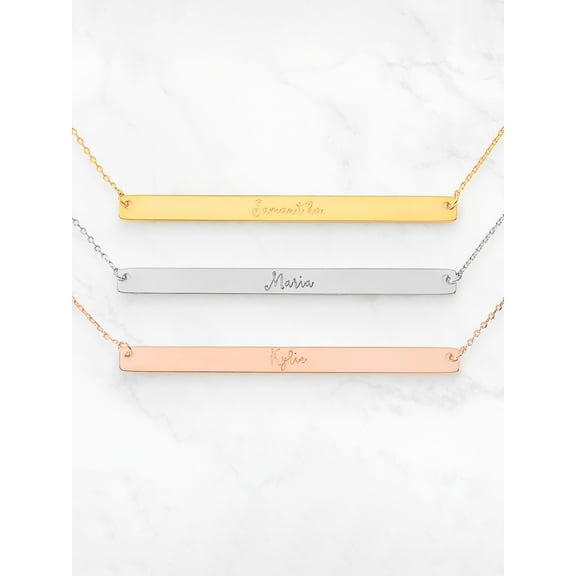 Personalized Planet Sterling Silver Long Bar Name Necklace ,Women's