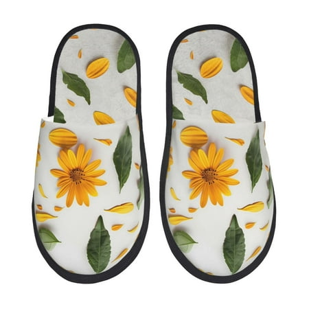 Fuzoiu Sunny Yellow SunFlower Print Unisex Furry Slippers,Plush Indoor Shoes,Trendy House Slippers,Anti-Skid EVA Sole House Shoes for Home, Office, and Travel -Medium