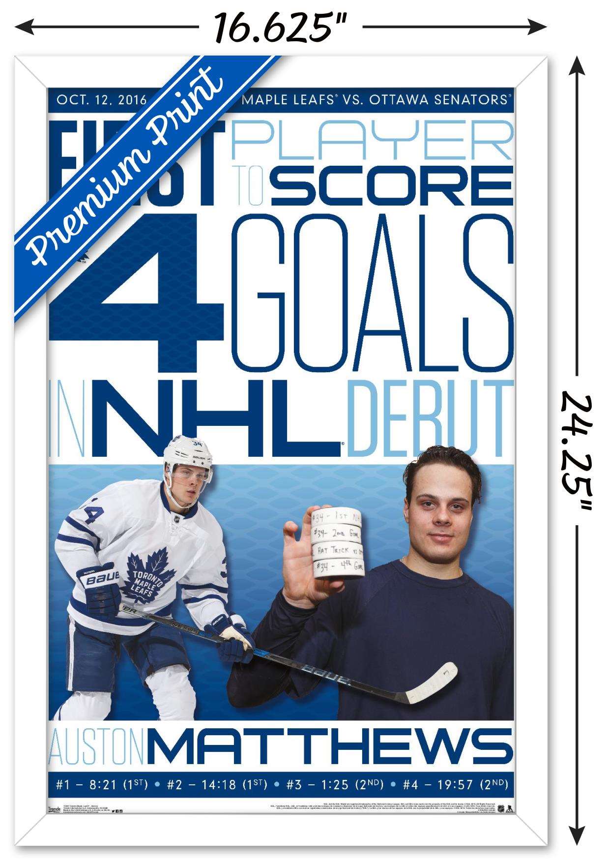 NHL Toronto Maple Leafs - Austin Matthews History Wall Poster, 14.725" x 22.375", Framed
