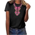 thumbnail image 2 of Pntutb tops à Manches Courtes Femmes Casual Imprimé Col Rond Manches Courtes T-Shirt à Col Rond Chemisier Rollbacks, 2 of 6