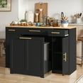 thumbnail image 6 of Uforic Kitchen Island with Drop Leaf & Wheels, Island Table with Trash Storage Cabinet, Black, 6 of 8