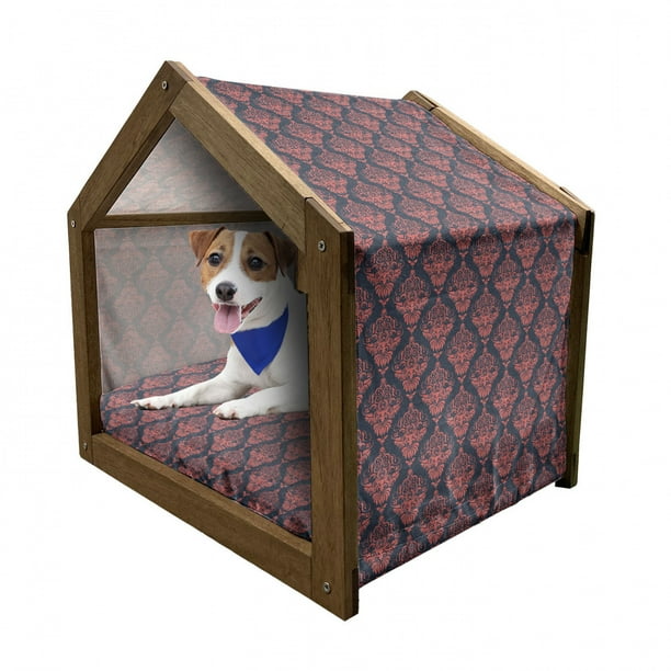 Retro Pet House, Shabby Baroque Damask with Rococo Effects Feminine