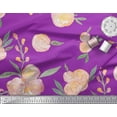 thumbnail image 2 of Soimoi Purple Cotton Poplin Fabric Leaves & Peach Floral Watercolor Print Fabric by The Yard 42 Inch Wide, 2 of 3