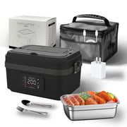 INSMART Cordless Electric Lunch Box,Heated Lunch Box for Adults with Scheduled Heating,Stainless Steel Food Warmer with 1L Container Fork and Spoon for Office,Picnic,Car