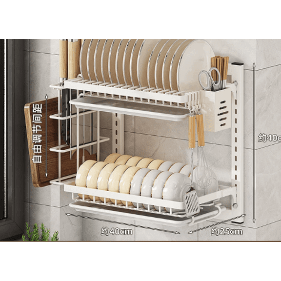Non-drilled bowl and plate holders, dish rack, draining rack, wall-mounted kitchen storage rack