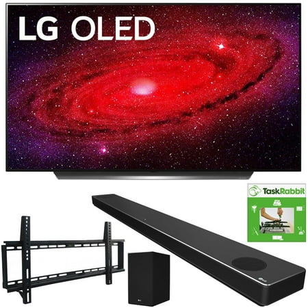 LG OLED55CXPUA 55-inch CX 4K Smart OLED TV with AI ThinQ (2020) Bundle with LG SN10YG 5.1.2 ch High Res Audio Sound Bar + TaskRabbit Installation Services + Vivitar Low Profile Flat TV Wall Mount