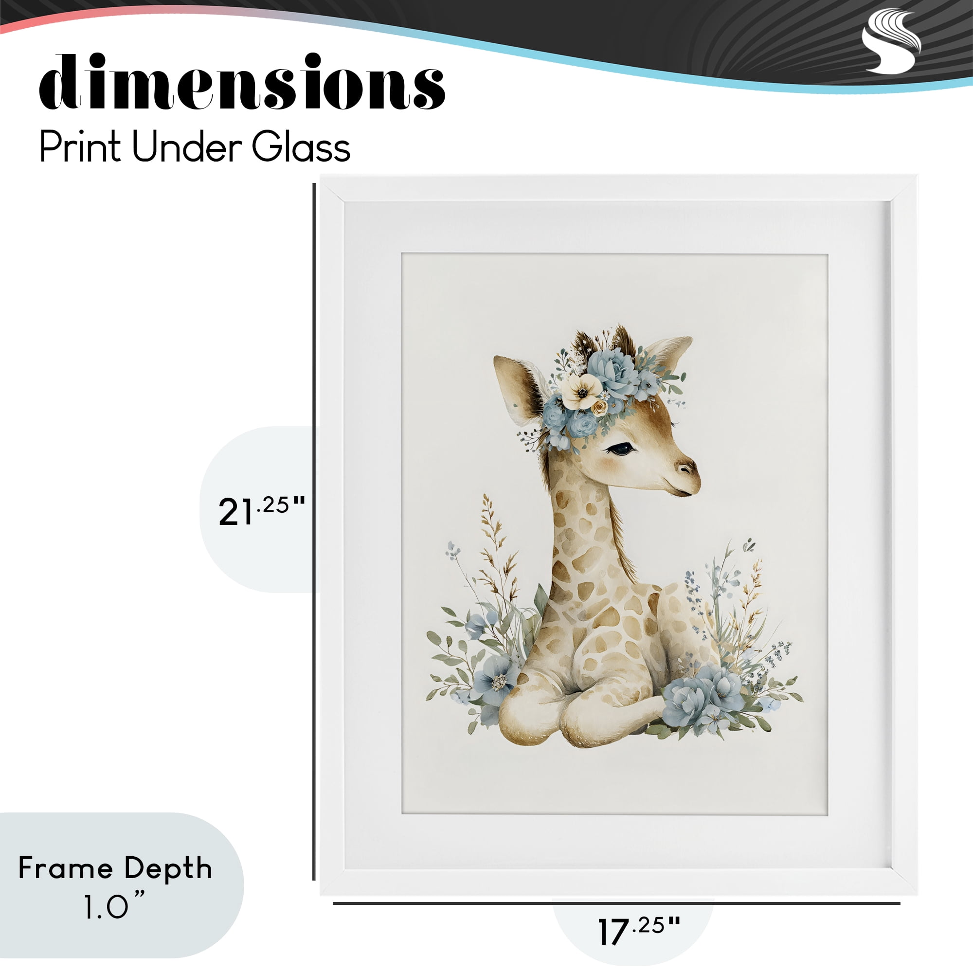Stupell Industries Watercolor Nursery Giraffe White Framed Print Under Glass, design by LSR Design Studio
