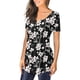 thumbnail image 3 of Gibobby Camiseta de Manga Corta con Cuello en V Verano mujer manga corta cuello en V estampado Floral botones Up camisetas Tops túnica Casual blusas camiseta(Negro,G), 3 of 5