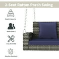 thumbnail image 6 of Bellemave 2-Person Outdoor PE Rattan Wicker Swing Chair Patio Hanging Porch Swing got Garden, Backyard, Balcony Swing Bench with Chains, Pillow, Cushion (Gray Wicker, Blue Cushion), 6 of 10