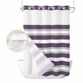 thumbnail image 2 of Purple Grey Stripe No Hook Shower Curtain Waterproof, Bathroom Curtains with Snap in Liners and See Through Top Window, Minimalist Farmhouse Striped Hotel Style Bathtub Curtains Shower 72"Wx84"L, 2 of 8