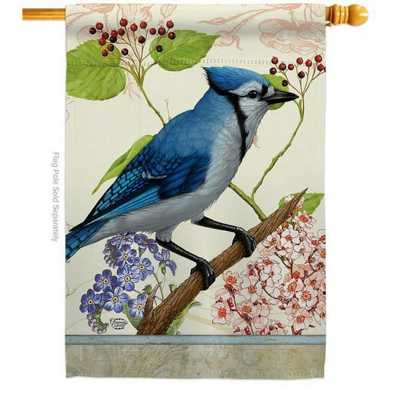 Ornament Collection H191052-BO Blue Jay Floral Animals Bird 28 x 40 in. Double-Sided Decorative Vertical House Flags for Decoration Banner Garden Yard Gift