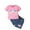 Hot Pink, variant on HCYSFG Girls Bow Outfit Sets 2 Piece Clothing Sets Crewneck Short Sleeve T Shirt And Denim Shorts Elastic Waist Matching Sets