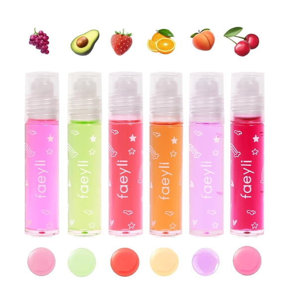 Set de brillo labial Bekoeen Roll On Fruity Flavors, 6 unidades, regalo para niños