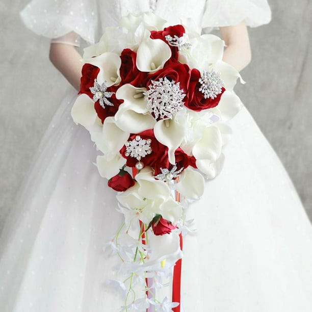 Ramo de mano para novia, felicidad, decoración para hogar, regalos de , flores artificiales para , , boda, iglesia, boda , ROJO Yotijar Ramo de novia de mano