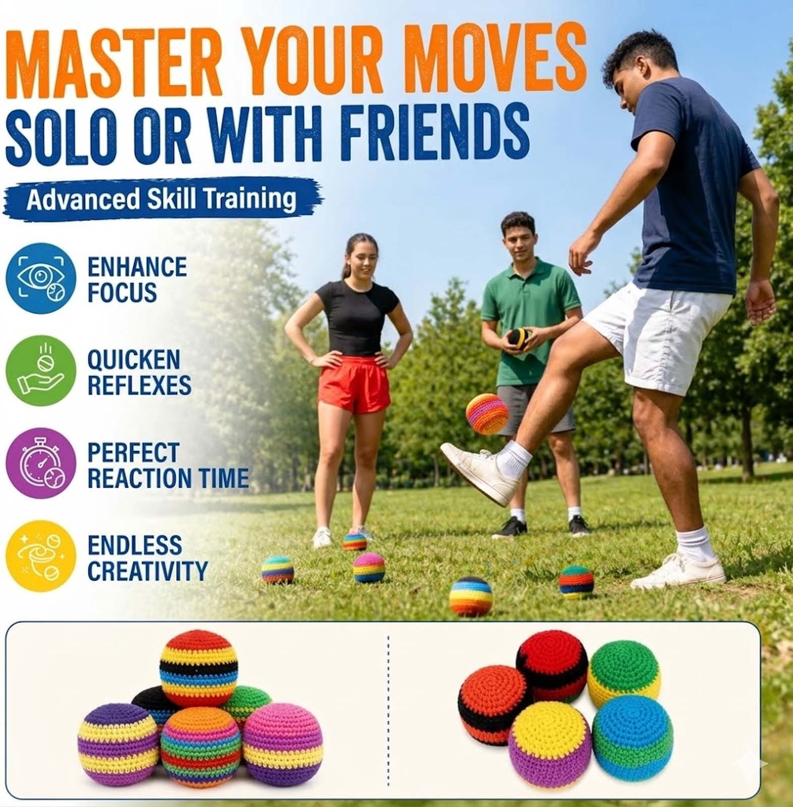 Multicolor Stripe Footbag Sack,Hand Woven Crochet Hacky Ball for Adults,Soft Knitted Juggling Balls,Lightweight Kick Sack Indoor for Hand Eye Coordination Development,Outdoor Beach Patio Games