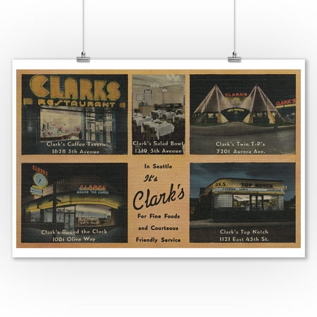 Seattle, WA - AD for Clark's Restaurants (9x12 Art Print, Wall Decor Travel