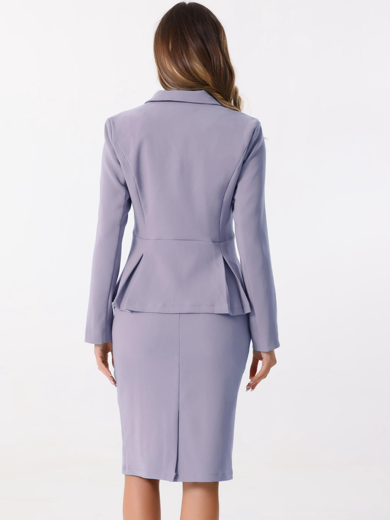 DARING DIVA Women's Peplum Blazer Pencil Skirt 2 Pcs Suit Set XS Grey Purple