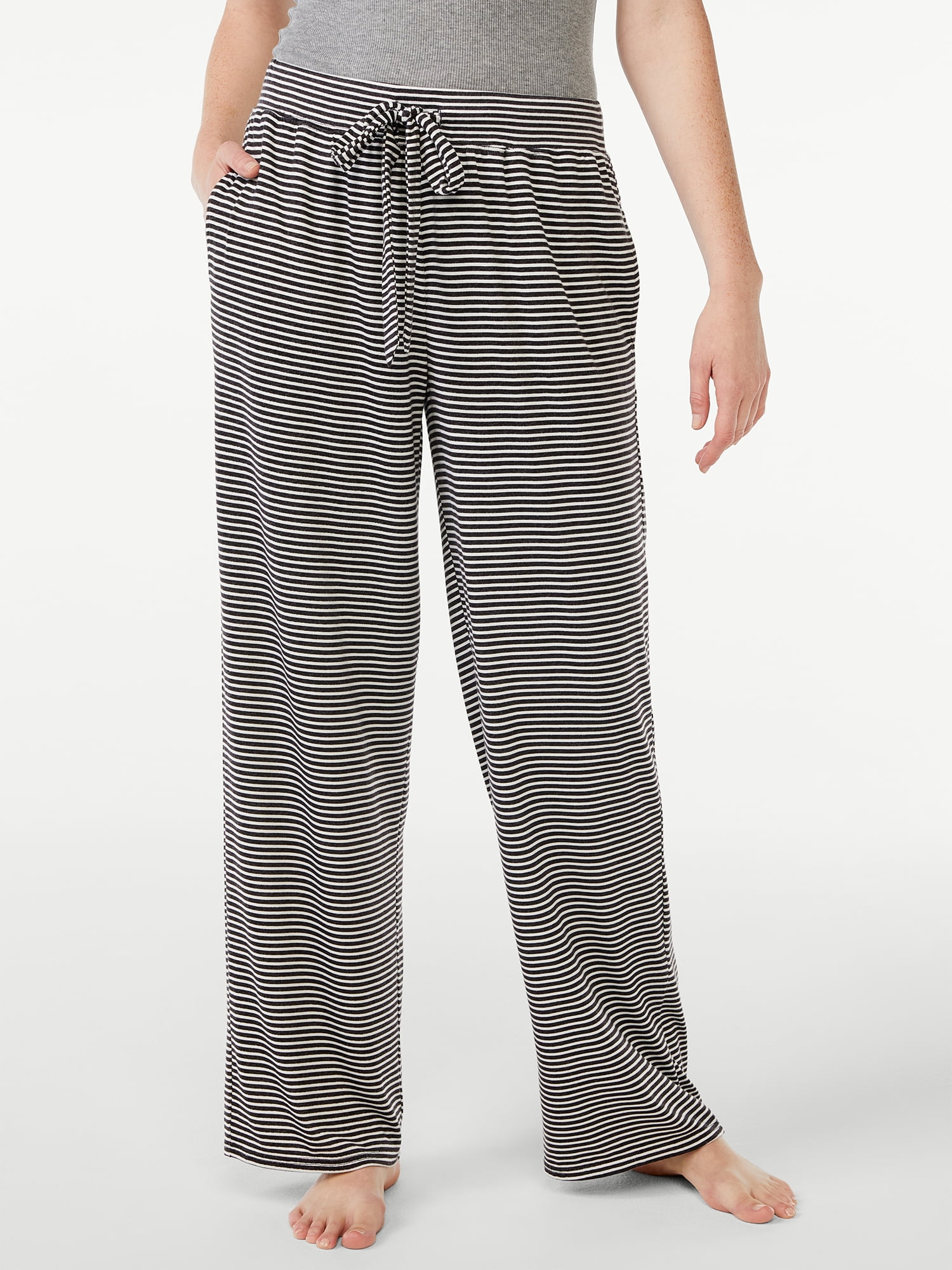 Joyspun Women's Hacci Knit Wide Leg Pajama Sleep Pant, Sizes Up to 3X, Size: Medium, Black