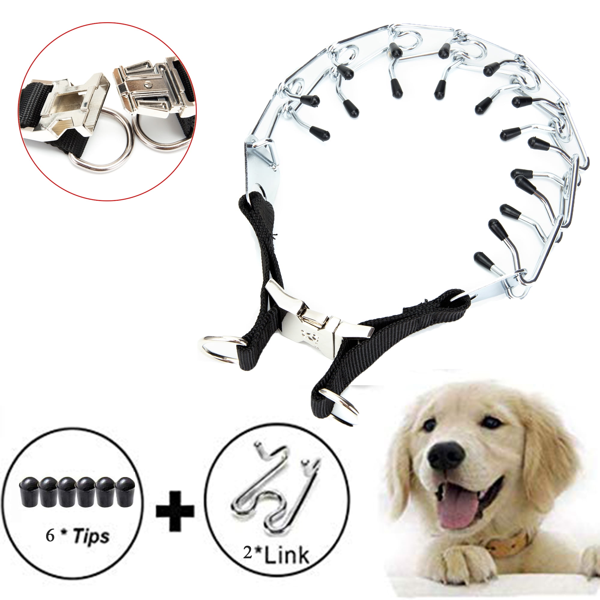 Supet Dog Prong Training Collar Durable Pinch Collar for Dogs Adjustable Pet Choke Collar with Comfort Rubber Tips 