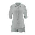 thumbnail image 5 of LEKODE Women's Linen 2 Piece Outfits Summer Short Sleeve Shirts Dressy Casual Sets Suits Gray M, 5 of 5