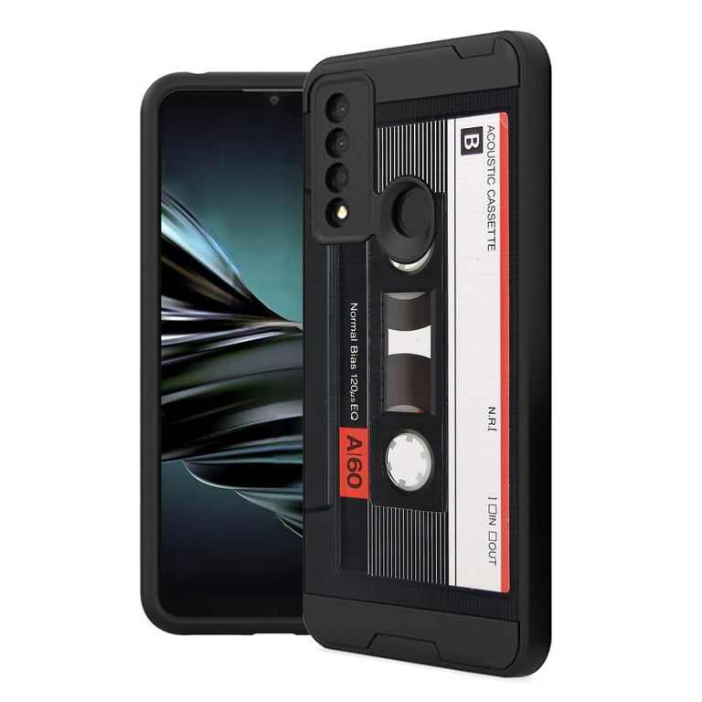 Capsule Case Compatible with TCL 20XE [Brushed Texture Shockproof Heavy  Duty Hybrid Dual Layer Style Case Black Phone Cover] for TCL 20 XE  (Cassette Tape) 
