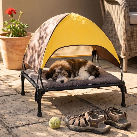Outdoor Dog Bed with Canopy Elevated Waterproof Cot for Small Medium Pets Travel Camping Patio Backyard
