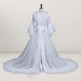 thumbnail image 3 of Women Party Dress See-through Mesh Long Sleeve Pleated A-line Bride Wedding Photo Prop Dress Lace-up Bow Waist Wedding Night Honeymoon Bathrobe, 3 of 8