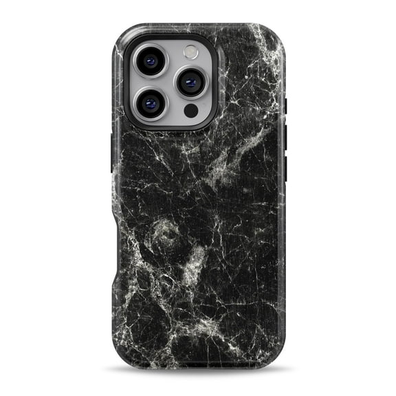 DesignSkinz Scratch-Resistant Hard Slim Case Compatible with iPhone 16 (Compatible with MagSafe) - Black Scratched Marble