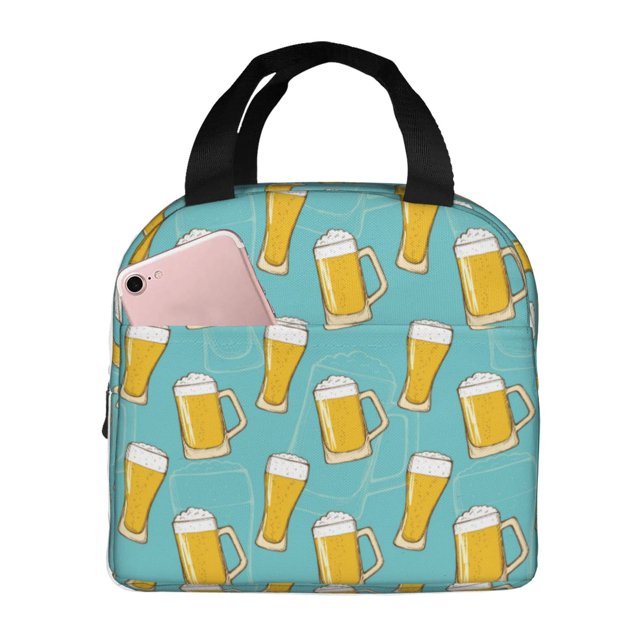Fotbe Beer Bolsa Térmica con Estampado y Forro de Aluminio Grueso Bolsa de Almuerzo con Bolsillo Frontal para Hombres y Mujeres, Ideal para Trabajo, Escuela