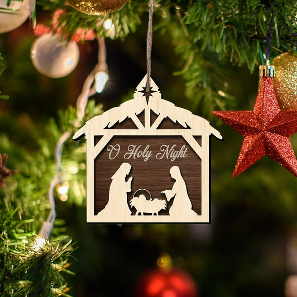 Wooden Nativity Decoration Christmas Wooden Hanging Decoration Star Christmas Scene Souvenir