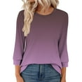 thumbnail image 6 of EchfiProm Purple T-Shirts for Women Dressy Casual Tops 3/4 Sleeve Crew Neck Pullover Gradient Loose Ladies, 6 of 6