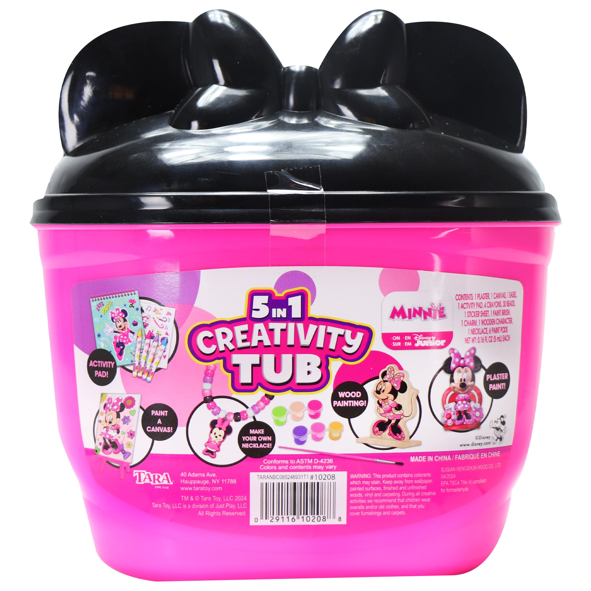 Tara Toy: 5-In-1: Creativity Tub - Minnie - Make Your Own Necklace, Canvas-Wood-Plaster Painting, Stickers & Coloring, Disney Junior, Kids Ages 3+