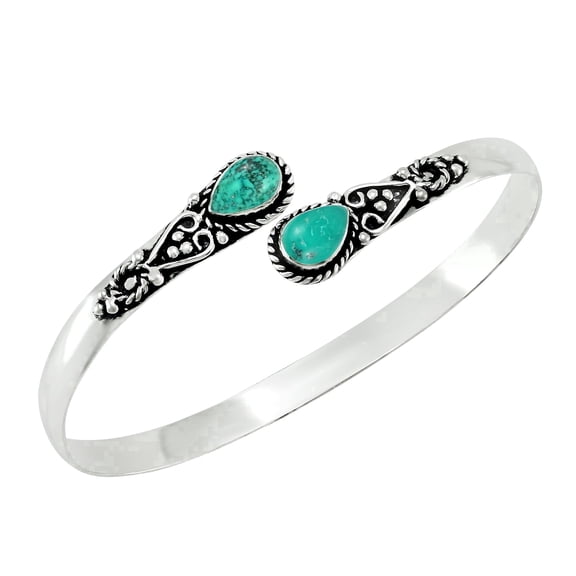 925 Silver Plated Natural Turquoise Cuff Bracelet for Women - Green Stone December Birthstone Adjustable Open Bangle Handmade Jewelry - Anniversary Wedding Gift for Her
