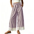 thumbnail image 2 of Edvintorg Pants for Women Plus Size Fashion Elastic Waisted Casual Trouser Striped Loose Wide Leg Pant with Pockets Women's Clothing Purple XXL, 2 of 9