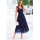 thumbnail image 3 of Vestido PRETTYGARDEN Midi de Tul sin Mangas con Fruncido Azul Marino M, 3 of 9