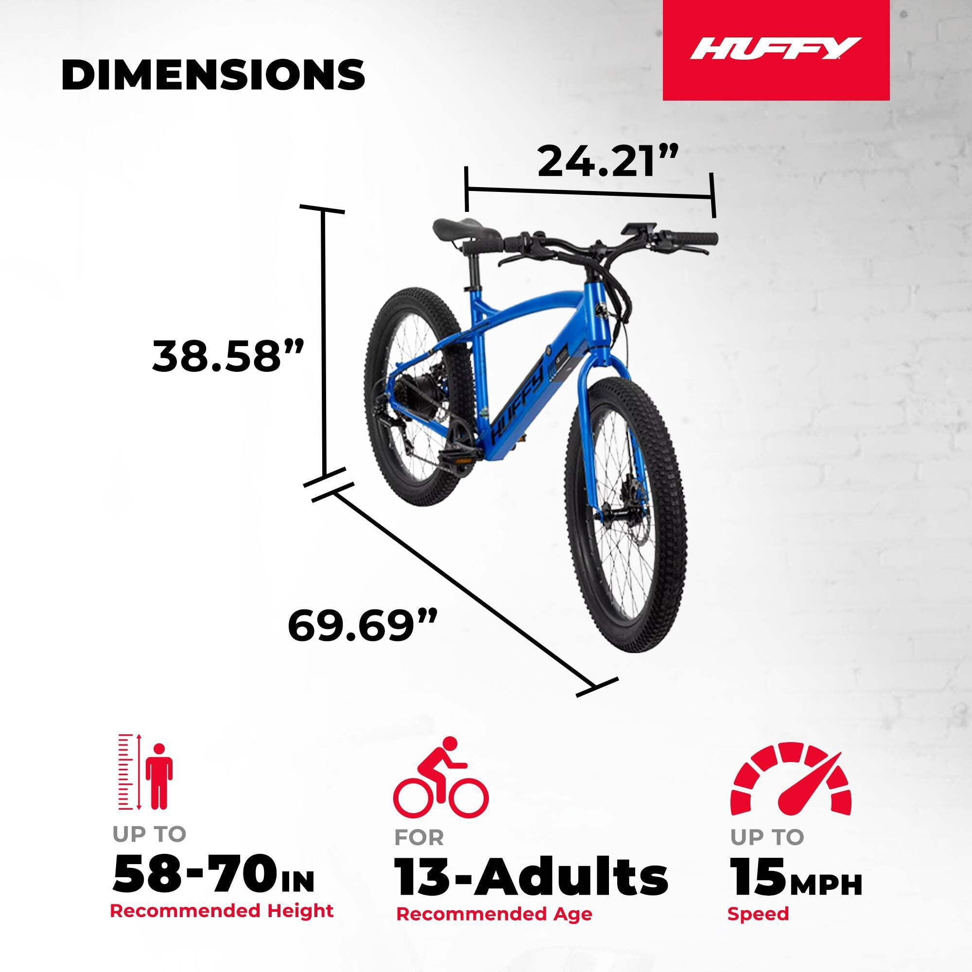 Huffy 24" Quantis 36V Electric Bike, Fits Riders 56" - 68", Cobalt, Teen/Adult, Unisex
