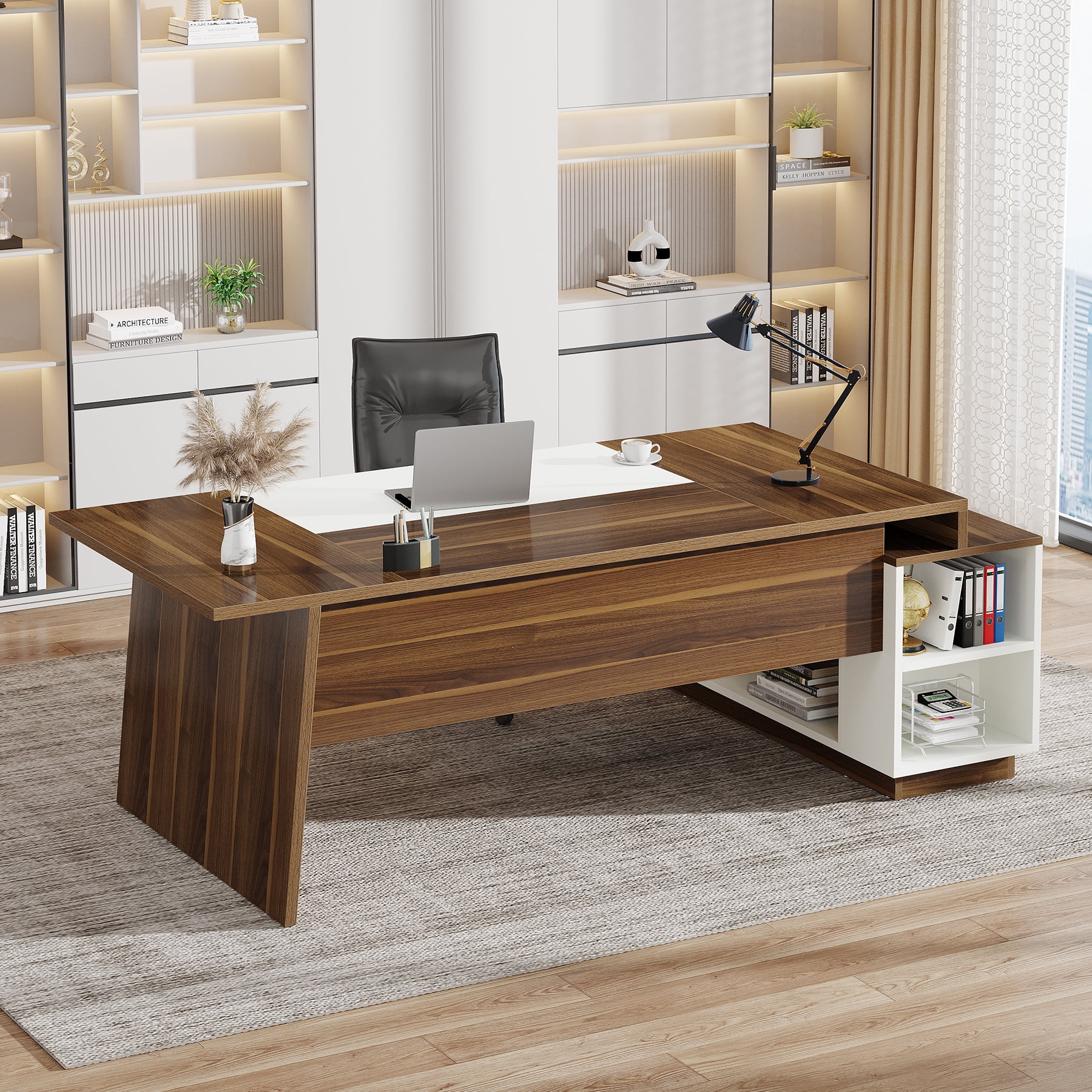 Tribesigns 78-Inch Executive Office Desk: Modern L-Shaped Desk with File Cabinet and Storage Shelves, Large Wood Computer Desk for Home Office