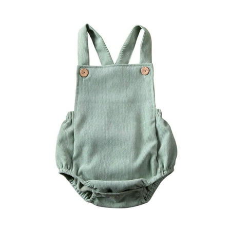 

Kuriozud Infant Baby Boy Girl Corduroy Romper Plain Bodysuit Crossback Strap Clothes (Light Green 18-24 Months)