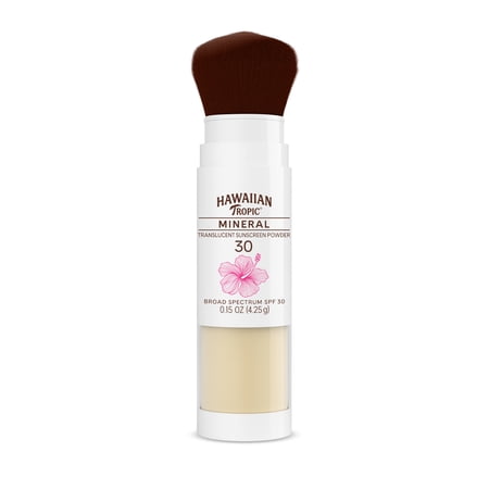 Hawaiian Tropic Mineral Powder Sunscreen Brush, SPF 30 | SPF Powder Sunscreen for Face, Brush On Sunscreen Powder for Face, Translucent Powder Sunscreen, SPF 30