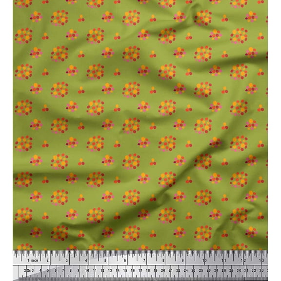 Soimoi Green Heavy Satin Fabric Dot Abstract Print Fabric by the Yard 54 Inch Wide