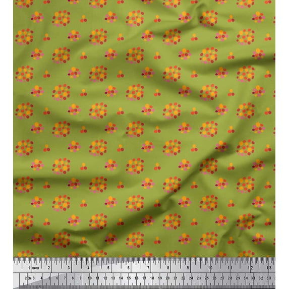 Soimoi Green Poly Georgette Fabric Dot Abstract Fabric Prints By Yard 42 Inch Wide