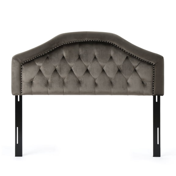 GDF Studio Classic Nailhead Tufted Metal Headboard, Full/Queen, Gray/Black