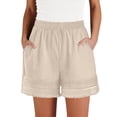 thumbnail image 2 of ZHYou No Boundarie Women's Shorts with Lace Trim High Waist Tassel Hem Linen Elastic Waist Baggy Pull On Casual Summer Shorts with Pockets Khaki Size 3XL, 2 of 8