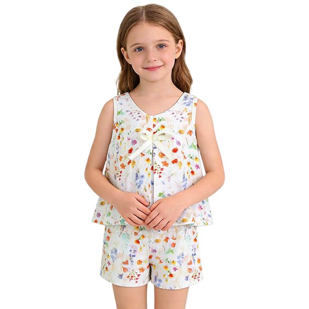 Conjunto de Pantalones Cortos de Verano para Niñas sin Mangas Y Pantalones Cortos Set de Dos Piezas Vestido de Verano Corto